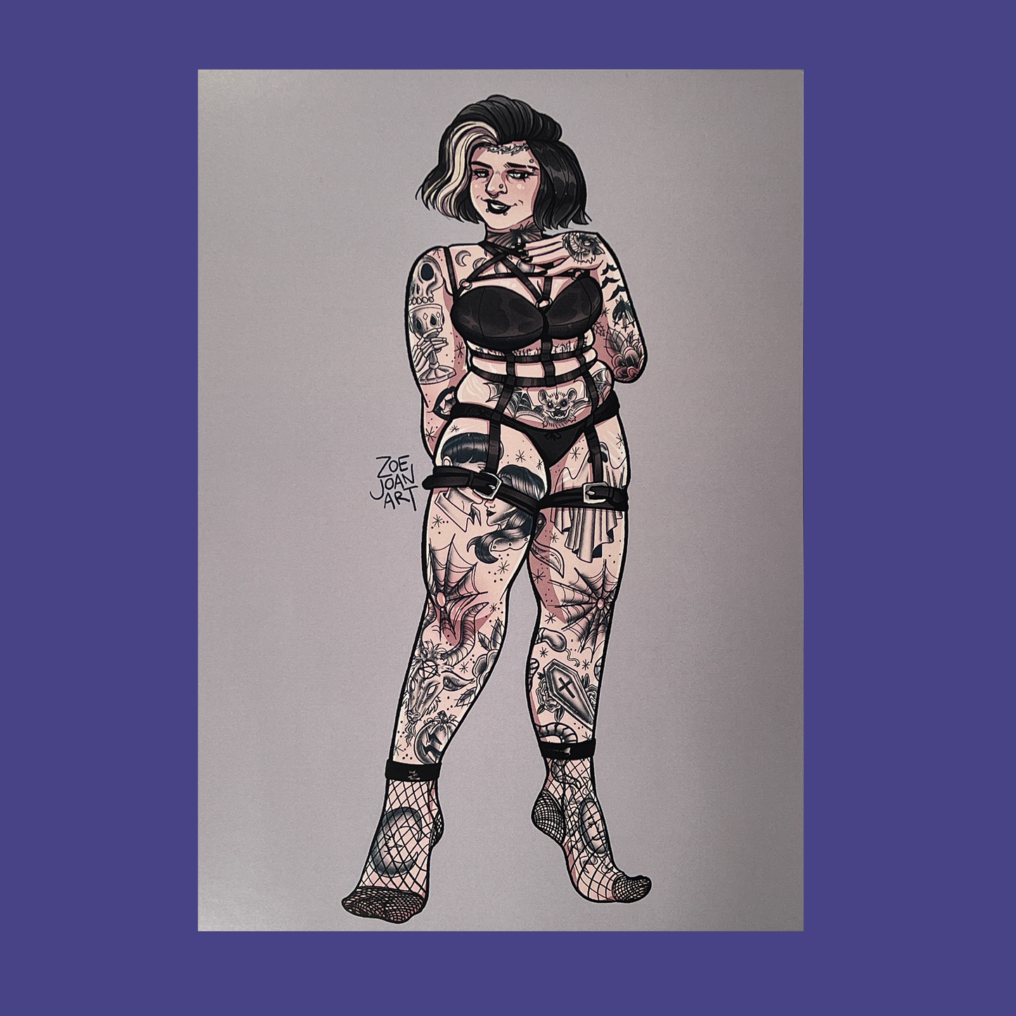 Tattoo Pinup Print - Black & Grey